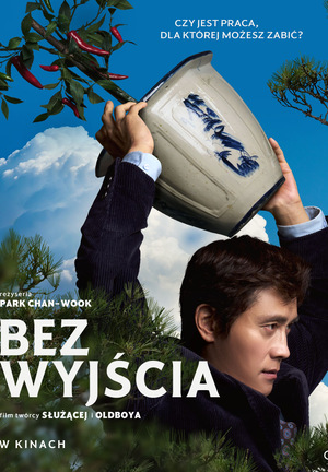 Kolorowy plakat. Mężczyzna w marynarce unosi nad głową doniczkę, którą zaraz ciśnie o ziemię. W tle niebo.