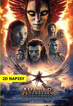 Plakat przedstawia Varang, przywódczynię Ludzi Popiołu. Jej twarz Na'vi ma szary odcień skóry i bojowy makijaż. Dramatyczne oświetlenie z pomarańczowym blaskiem podkreśla jej intensywne, ogniste oczy. Tło to rozmyty pejzaż ognia i dymu.