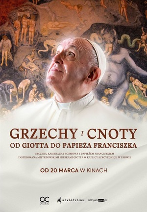 W centrum głowa papieża Franciszka, który spogląda w górę. Na środku plakatu tytuł filmu.