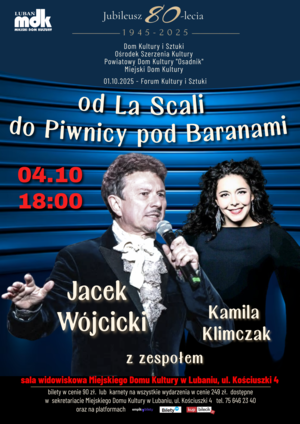 Od La Scali do Piwnicy pod Baranami - Koncert Jacka Wójcickiego z udziałem Kamili Klimczak i zespołu