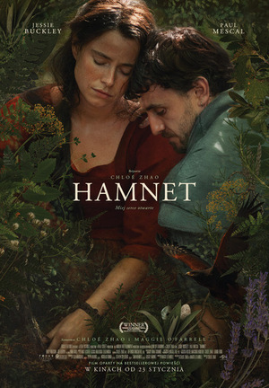 Grafika reklamowa przedstawiająca plakat do filmu Hamnet.