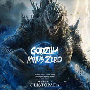 Kolorowa grafika. Potwór Godziila, przypominający gigantycznego smoka skrzyżowanego z gadem. Wokół Godzilli niebieska poświata.