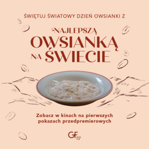 Kolorowa grafika. Zdjęcie miski z owsianką. Nad nią napis &amp;quot;Najlepsza owsianka na świecie&amp;quot;.