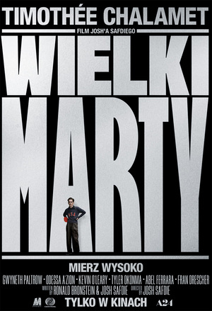 Kolorowy plakat. Czarne tło, napis wielkimi literami „Wielki Marty”. Na wysokości litery A sylwetka młodego mężczyzny.