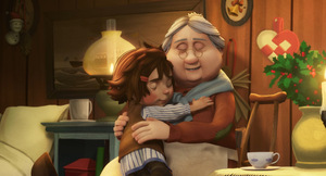 Kadr z filmu. Dziewczynka przytula się do starszej kobiety