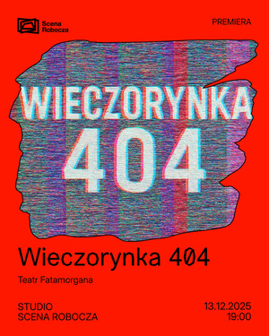 Czerwona grafika promująca spektakl Wieczorynka 404 Teatru Fatamorgana