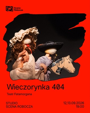Czerwona grafika promująca spektakl Wieczorynka 404 Teatru Fatamorgana