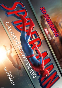 napis w poprzek kartki &amp;amp;amp;amp;amp;amp;amp;quot;spider-man&amp;amp;amp;amp;amp;amp;amp;quot; na jego tle mężczyzna w stroju superbohatera leci w dół.