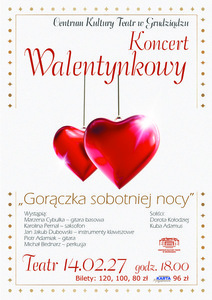 Tytuł koncert Walentynkowy Pod nim znajdują się dwa wiszące serca