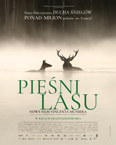 Plakat filmu w kolorze sepii. Z jeziora wyłaniają się sylwetki jelenia i łani. Za nimi unosi się para.