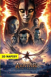 Plakat przedstawia Varang, przywódczynię Ludzi Popiołu. Jej twarz Na'vi ma szary odcień skóry i bojowy makijaż. Dramatyczne oświetlenie z pomarańczowym blaskiem podkreśla jej intensywne, ogniste oczy. Tło to rozmyty pejzaż ognia i dymu.