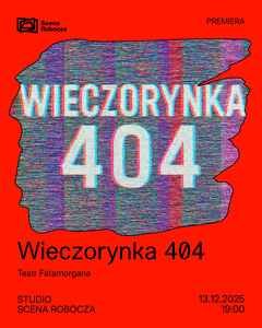Czerwona grafika promująca spektakl Wieczorynka 404 Teatru Fatamorgana