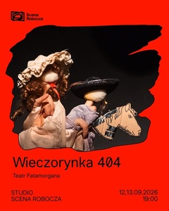 Czerwona grafika promująca spektakl Wieczorynka 404 Teatru Fatamorgana