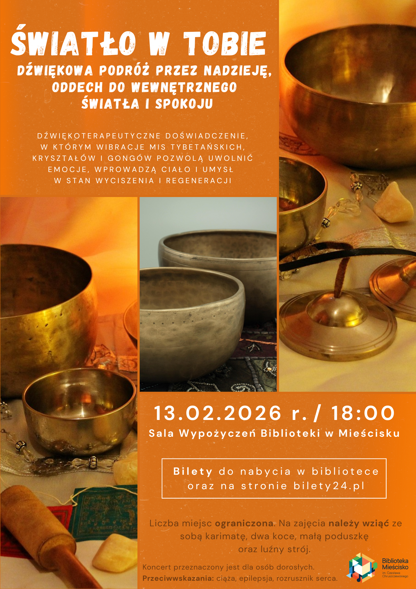 Гонги, тибетские чаши, кристаллы — Biblioteka Publiczna w Mieścisku, Mieścisko