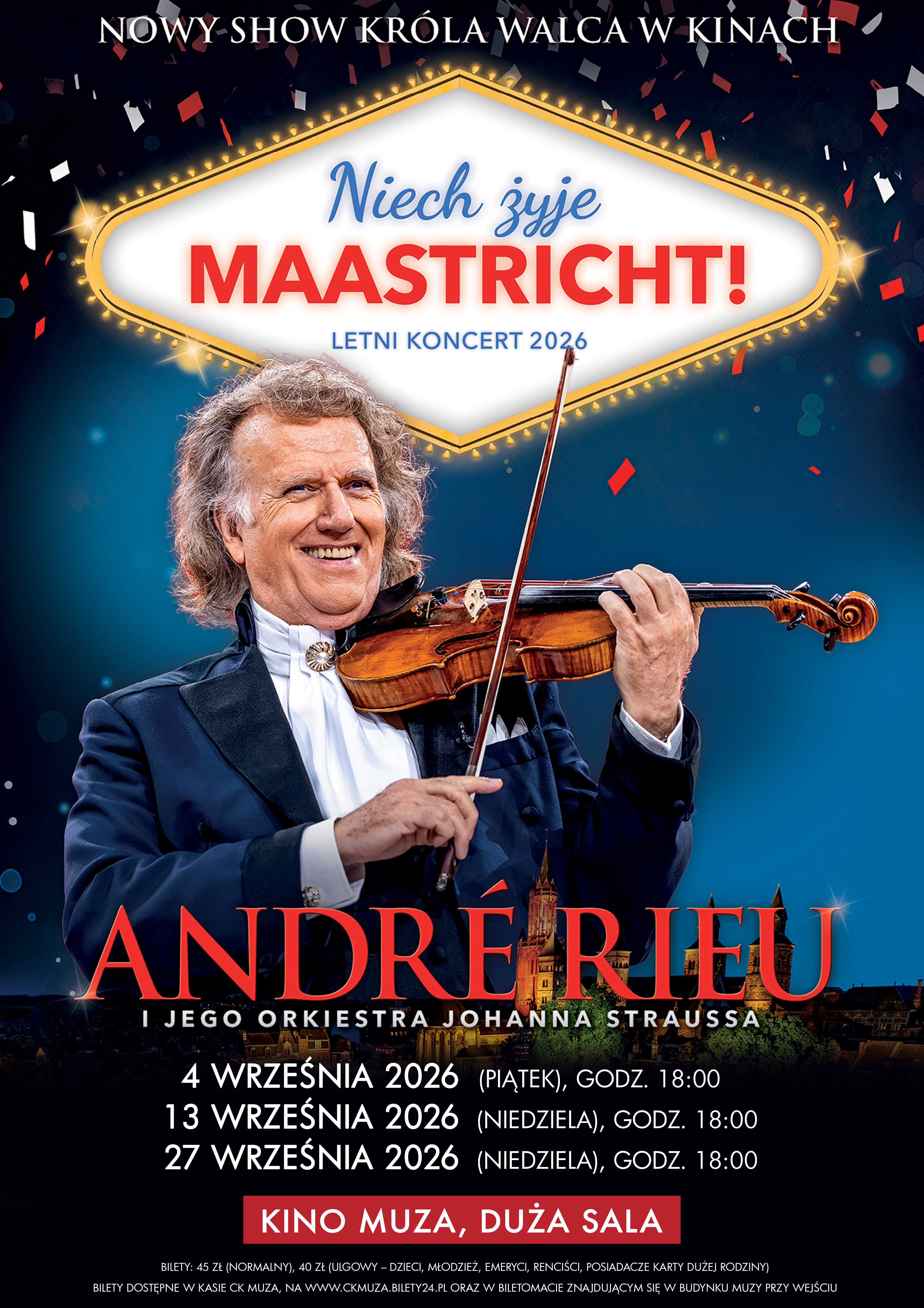„André Rieu. Niech żyje Maastricht!” - retransmisja letniego koncertu z Maastricht 2026 — Centrum Kultury MUZA w Lubinie, Lubin