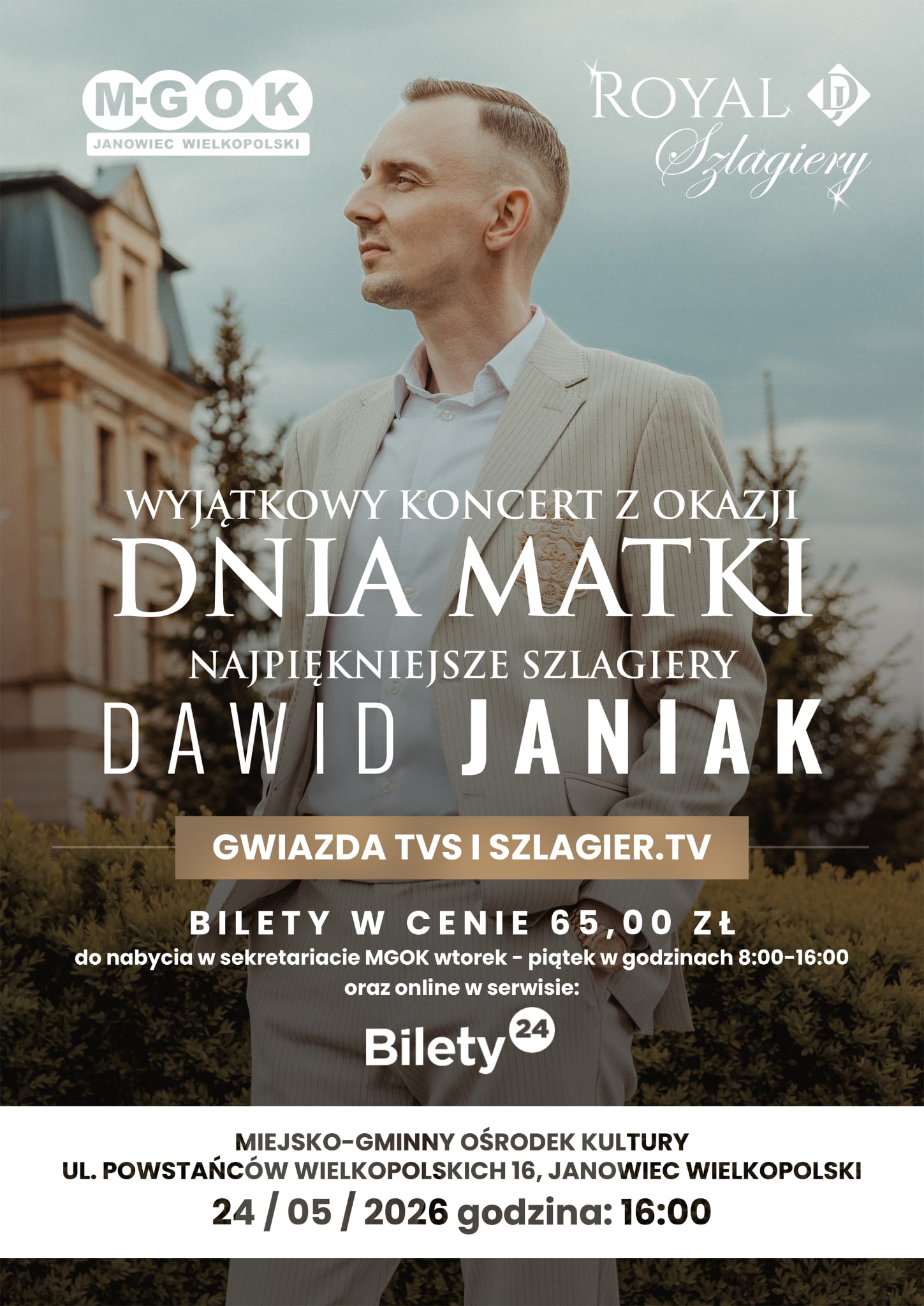 Slider - Koncert: DAWID JANIAK | Najpiękniejsze szlagiery na Dzień Matki | Janowiec Wielkopolski