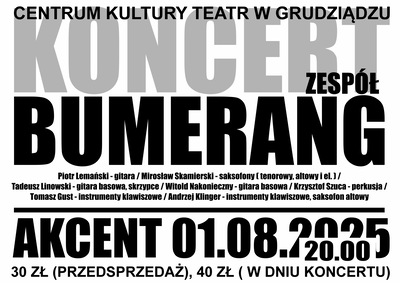Koncert: Bumerang – koncert - 2025-08-01 20:00 - Grudziądz