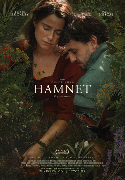 Grafika reklamowa przedstawiająca plakat do filmu Hamnet.