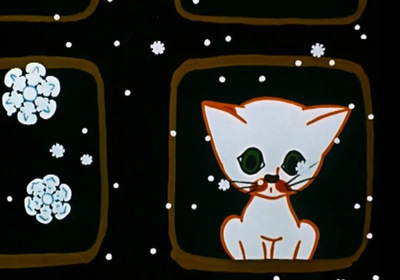 kadr z bajki - animowany kot płatki śniegu