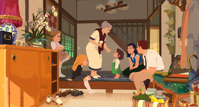 Kadr z filmu animowanego na którym widać pięć osób w różnym wieku